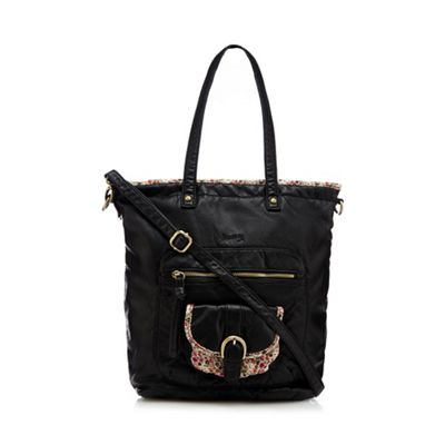 Black floral trim shopper bag